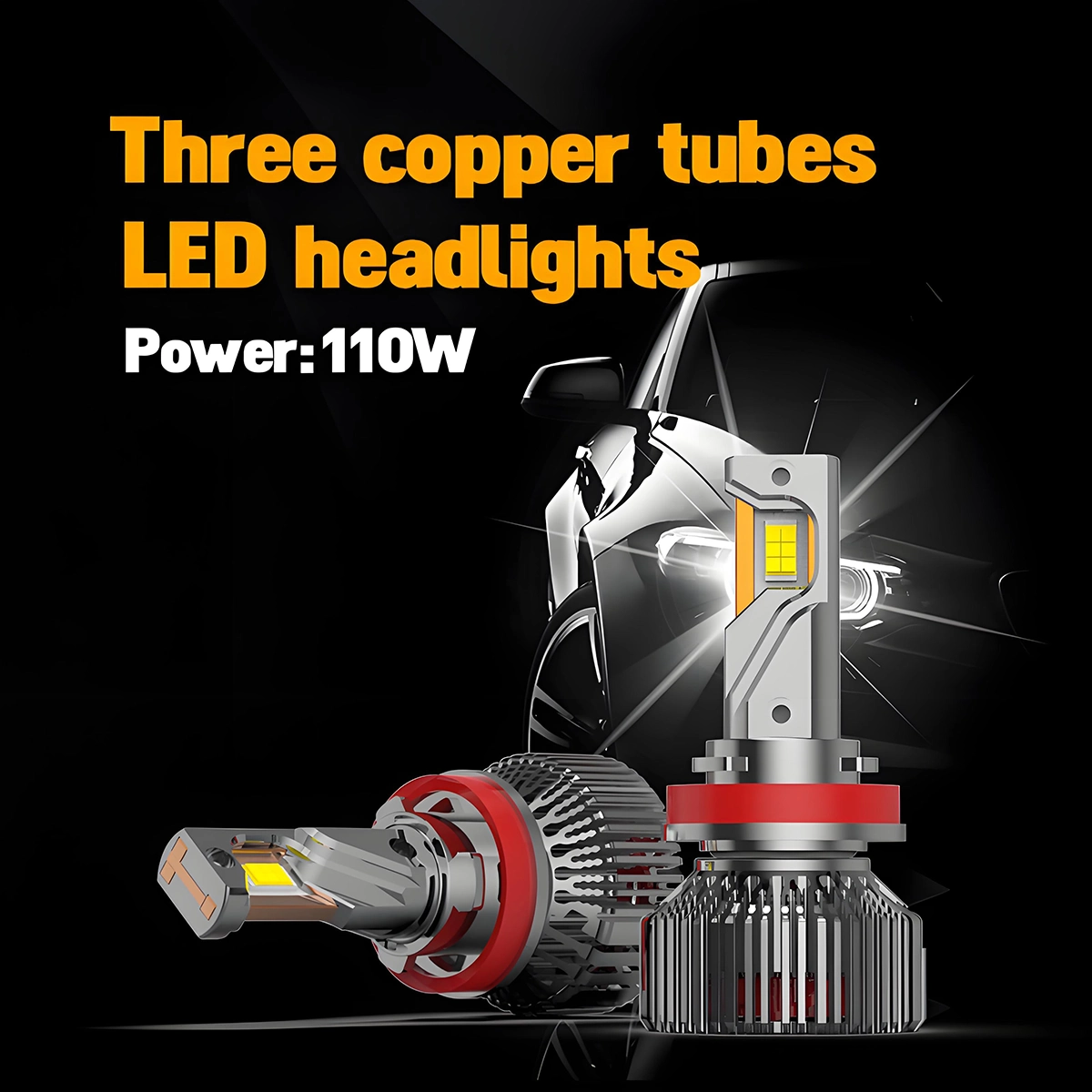 Car Lights with Three Copper Tubes for Heat Conduction